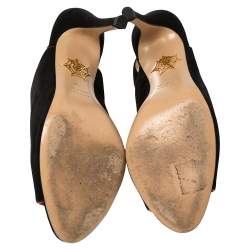 Charlotte Olympia Black Suede Face To Face Slingback Sandals Size 37