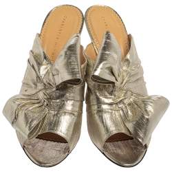 Charlotte Olympia Gold Lurex  Bow Slip On Sandals Size 42