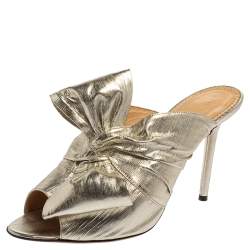 Charlotte Olympia Gold Lurex  Bow Slip On Sandals Size 42