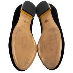 Pre Owned Charlotte Olympia Black Velvet Kitty Slip On Flats Size 39