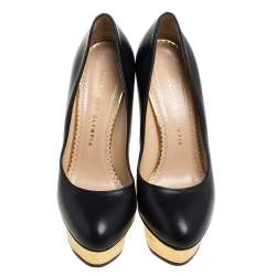 مملوكة مسبقًا Charlotte Olympia Black Leather Dolly Platform Pumps Size 38