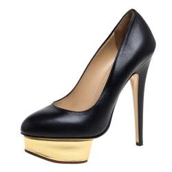 مملوكة مسبقًا Charlotte Olympia Black Leather Dolly Platform Pumps Size 38