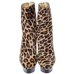 مملوكة مسبقًا Charlotte Olympia Leopard Print Calf Hair Lucinda Platform Ankle Boots Size 37.5