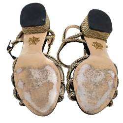 Pre Owned Charlotte Olympia Black Suede And Gold Rope Detail Strappy Sandals Size 39