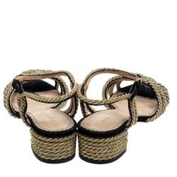 Pre Owned Charlotte Olympia Black Suede And Gold Rope Detail Strappy Sandals Size 39