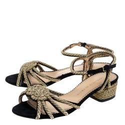 Pre Owned Charlotte Olympia Black Suede And Gold Rope Detail Strappy Sandals Size 39
