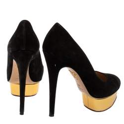 Charlotte Olympia Black Suede Dolly Platform Pumps Size 38.5