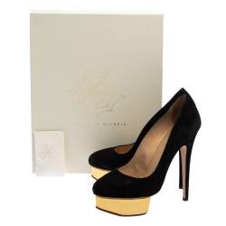 Charlotte Olympia Black Suede Dolly Platform Pumps Size 38.5