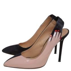 Charlotte Olympia Beige/Black Patent Leather And Suede Slingback Pumps Size 40