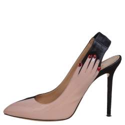 Charlotte Olympia Beige/Black Patent Leather And Suede Slingback Pumps Size 40