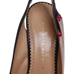 Charlotte Olympia Beige/Black Patent Leather And Suede Slingback Pumps Size 40
