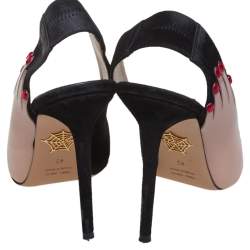 Charlotte Olympia Beige/Black Patent Leather And Suede Slingback Pumps Size 40