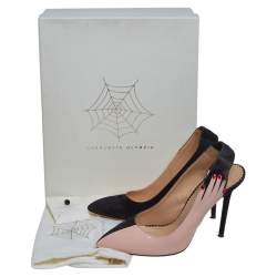Charlotte Olympia Beige/Black Patent Leather And Suede Slingback Pumps Size 40