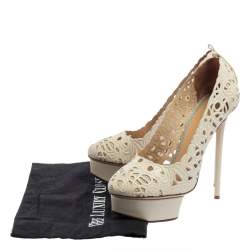 Pre Owned حذاء كعب عالي شارلوت أوليمبيا نعل سميك سيور كاحل دولوريس كريمي مفرغ مقاس 39