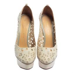 Pre Owned حذاء كعب عالي شارلوت أوليمبيا نعل سميك سيور كاحل دولوريس كريمي مفرغ مقاس 39