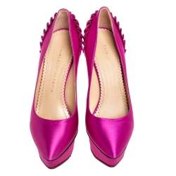 Pre Owned Charlotte Olympia Pink Satin Paloma Fan Pleat Platform Pumps Size 38
