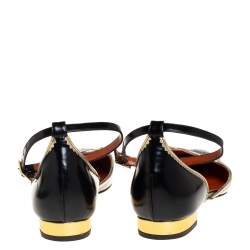 Charlotte Olympia Black/Gold Brogue Kitty Leather Flat Ankle Cuff Sandals Size 40