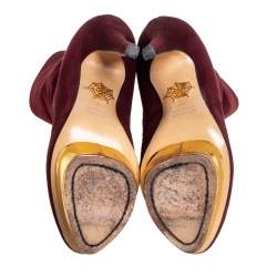 Pre Owned Charlotte Olympia Burgundy Suede  Ankle Boots Size 36