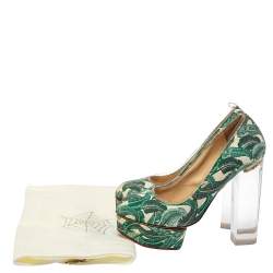 Charlotte Olympia Green Leaves Printed Canvas And PVC Mabel Platform Pumps Size 35