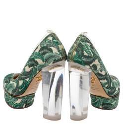 Charlotte Olympia Green Leaves Printed Canvas And PVC Mabel Platform Pumps Size 35