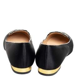 Pre Owned Charlotte Olympia Black Satin Kitty Ballet Flats Size 35 
