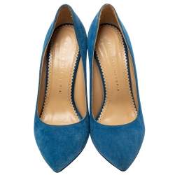 Pre Owned Charlotte Olympia Blue Suede Monroe Pointed Toe Pumps Size 39