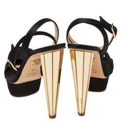Pre Owned Charlotte Olympia Black Satin Serena  Ankle Strap Sandals Size 37