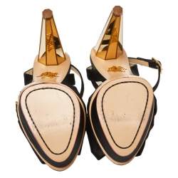 Pre Owned Charlotte Olympia Black Satin Serena  Ankle Strap Sandals Size 37