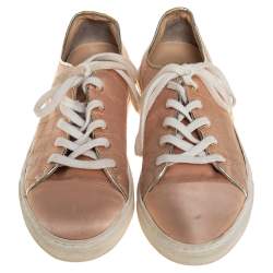 Charlotte Olympia Peach Satin Web Low Top Sneakers Size 36.5