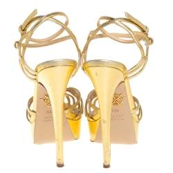 Charlotte Olympia Gold Leather Octavia Platform Ankle Strap Sandals Size 37.5