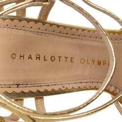 Charlotte Olympia Gold Leather Octavia Platform Ankle Strap Sandals Size 37.5