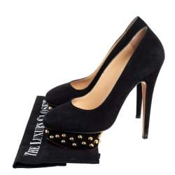 Pre Owned حذاء كعب عالي شارلوت أوليمبيا دوللي سويدي أسود مرصع نعل سميك مقاس 37.5