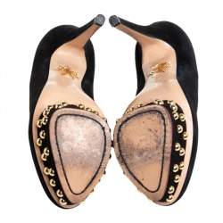 Pre Owned حذاء كعب عالي شارلوت أوليمبيا دوللي سويدي أسود مرصع نعل سميك مقاس 37.5