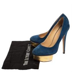Charlotte Olympia Blue Suede Dolly Platform Pumps Size 38.5