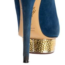 Charlotte Olympia Blue Suede Dolly Platform Pumps Size 38.5