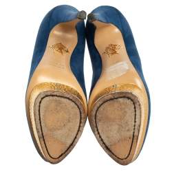 Charlotte Olympia Blue Suede Dolly Platform Pumps Size 38.5