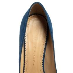Charlotte Olympia Blue Suede Dolly Platform Pumps Size 38.5