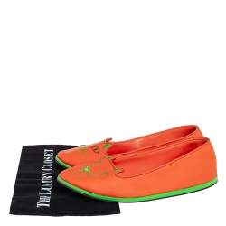 Pre Owned Charlotte Olympia Orange Rubber Kitty Flats Size 41