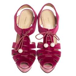 Pre Owned صندل شارلوت أوليمبيا سويدي وردي برباط نعل سميك مقاس 39.5