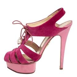 Pre Owned صندل شارلوت أوليمبيا سويدي وردي برباط نعل سميك مقاس 39.5