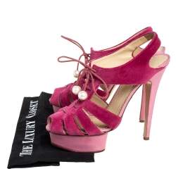 Pre Owned صندل شارلوت أوليمبيا سويدي وردي برباط نعل سميك مقاس 39.5