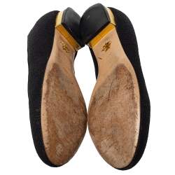 Pre Owned حذاء فلات شارلوت اوليمبيا كيتي كانفاس أسود مطرز بتعبيرات قطة مقاس 38.5