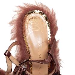 Charlotte Olympia Metallic Bronze Leather And Fur Caress Me Peep Toe Sandals Size 39