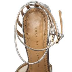 Pre Owned Charlotte Olympia Silver Leather Octavia Platform Ankle Strap Sandals Size 38