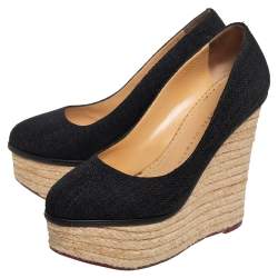 مملوكة مسبقًا حذاء كعب عالي شارلوت اوليمبيا كارمين كعب روكي إسبادريل رافيا أسود مقاس 37