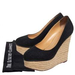 مملوكة مسبقًا حذاء كعب عالي شارلوت اوليمبيا كارمين كعب روكي إسبادريل رافيا أسود مقاس 37