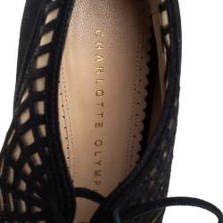 Pre Owned Charlotte Olympia Black Suede And Mesh Minerva Web Ankle Boots Size 37