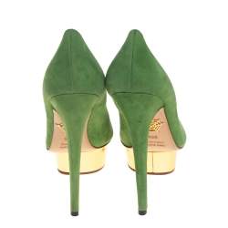 Charlotte Olympia Green Suede Dolly Platform Pumps Size 36.5