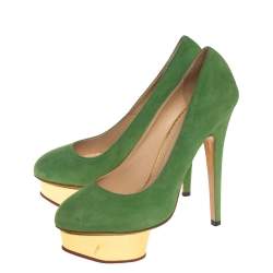 Charlotte Olympia Green Suede Dolly Platform Pumps Size 36.5