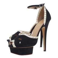 Charlotte Olympia Black Satin Masquerade Ankle Strap Platform Sandals Size 38